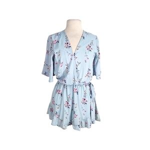 Mod Light Blue Floral Ruffle Romper